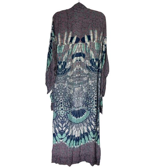 BCBGMaxazria Blue Print Boho Hi-Low Cutout Wing Sleeves Kimono Cardigan Size XS - Picture 4 of 9